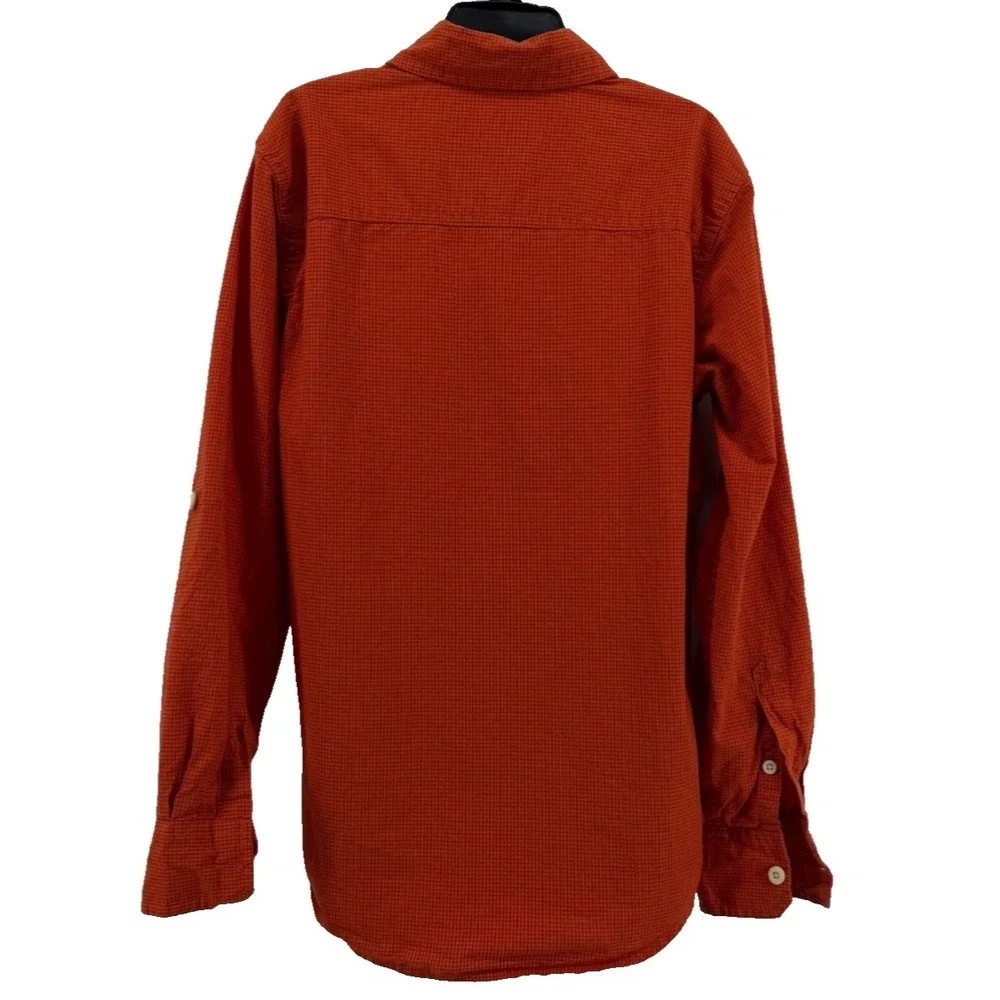 Gap Kids Cotton Button Front Shirt Boys Size M 8 9 Orange Check Roll Tab Sleeve
